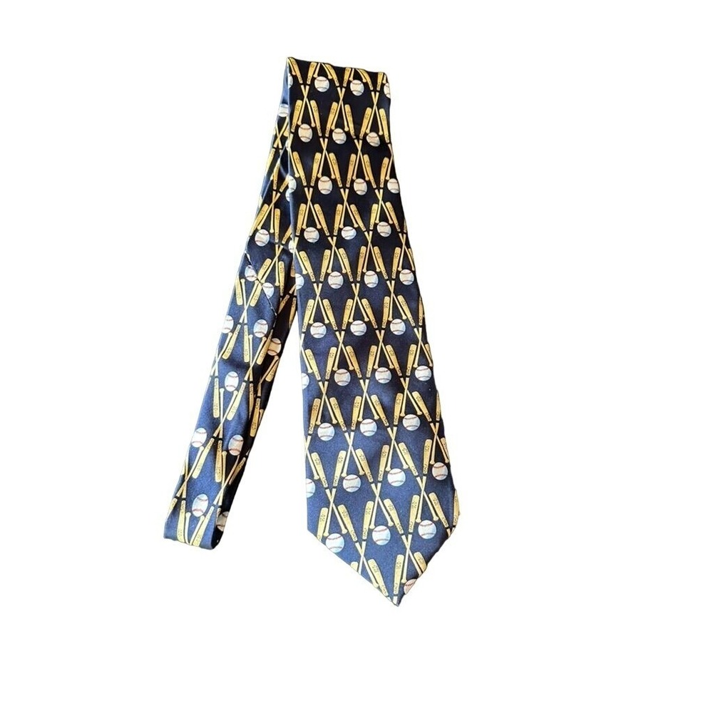 Parquet 100% Silk Baseball & Bat Pattern Navy Men's Necktie